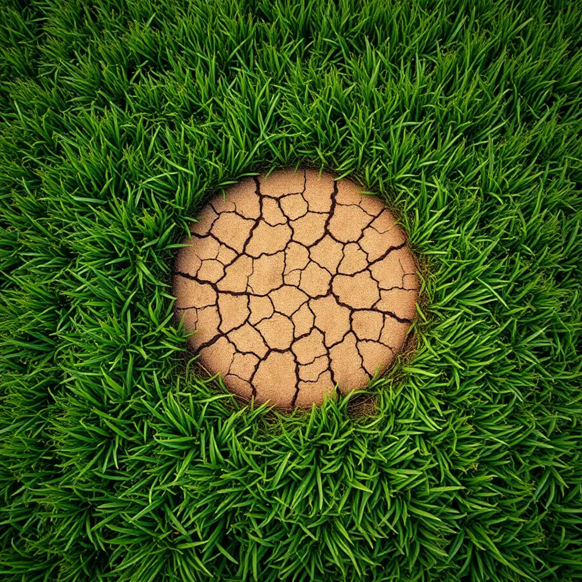 Brown patch disease circle on a Georgia fescue lawn in summer