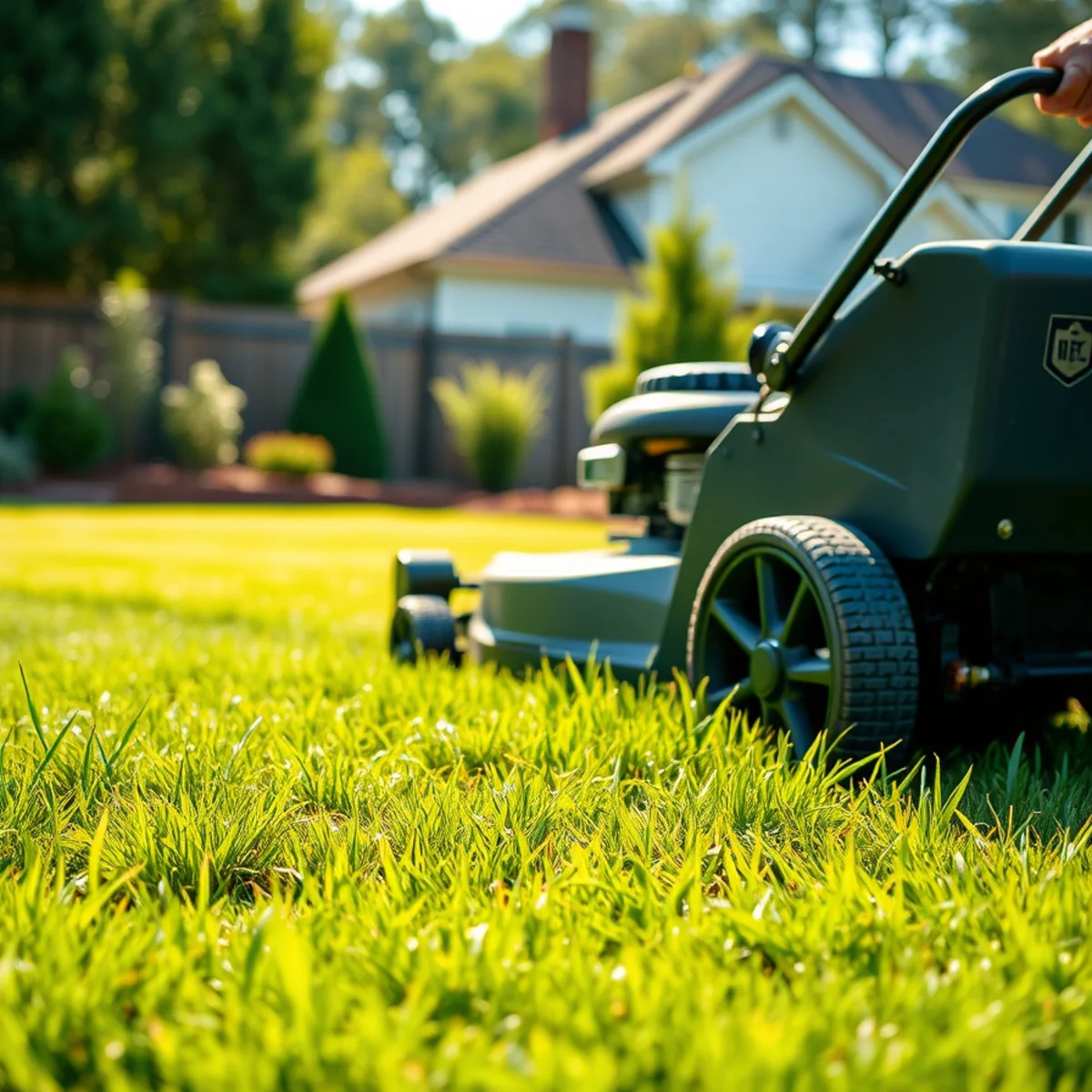 Lawn mower cutting Bermuda grass at the right height in Atlanta