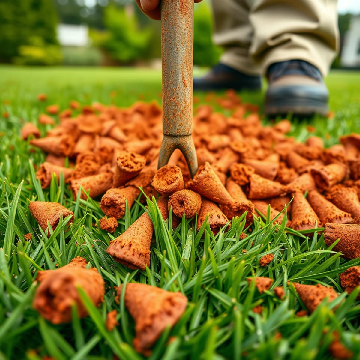 Core aeration plugs pulled from Atlanta red clay soil