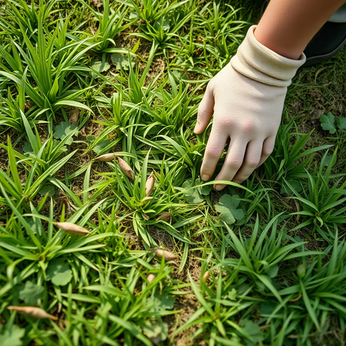 Crabgrass and broadleaf weeds overtaking a thin Atlanta lawn