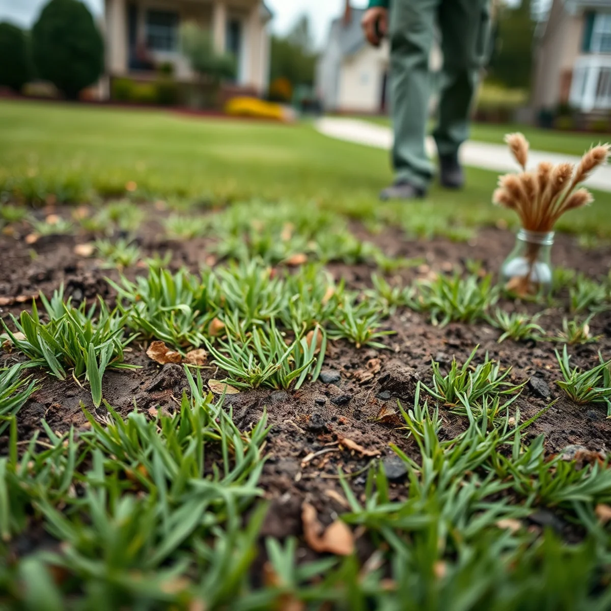 Thin, bare patches of dirt showing through a struggling Atlanta lawn