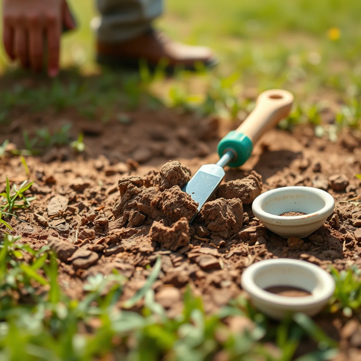 Hard, cracked, compacted Atlanta red clay soil in a bare lawn area