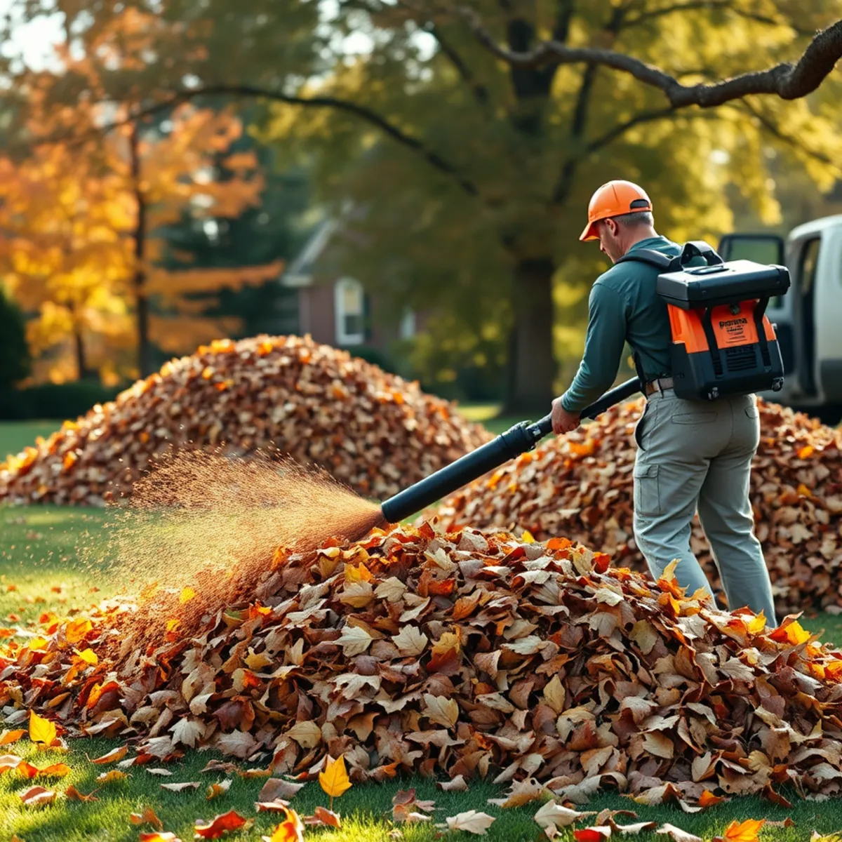 PinStripe crew clearing autumn leaves from a yard in Atlanta, GA
