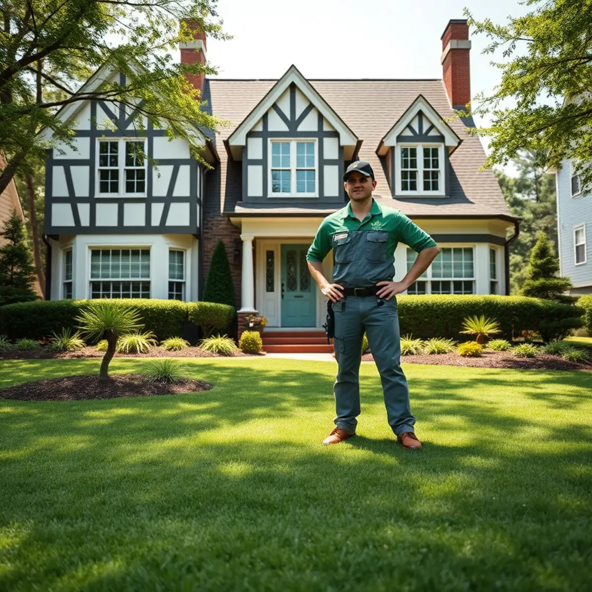 Tudor-style home with a manicured lawn in Avondale Estates, GA