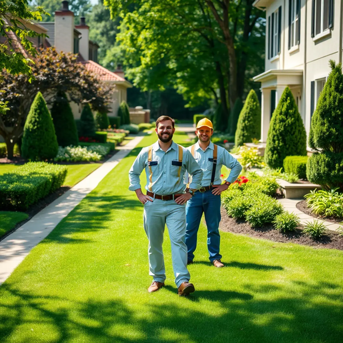 Manicured lawn and landscaping at an estate home in Buckhead, Atlanta GA